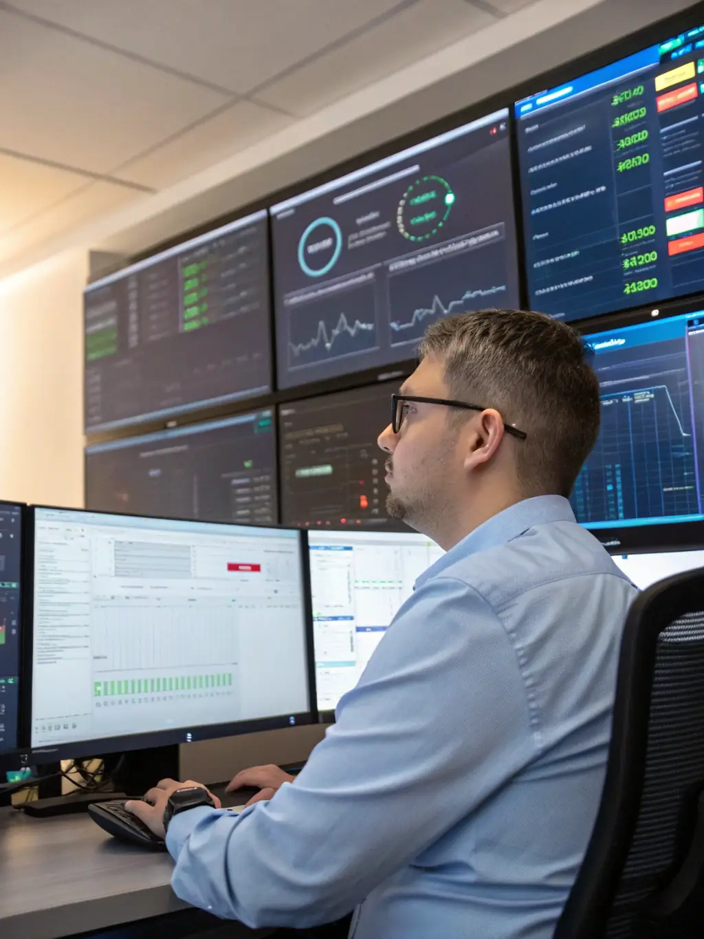 A help desk environment with IT support staff assisting clients remotely, showcasing managed IT services.